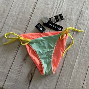 Solé East Cali Reversible Swim Bikini Bottoms Women’s XS Teal Pink Yellow Tie